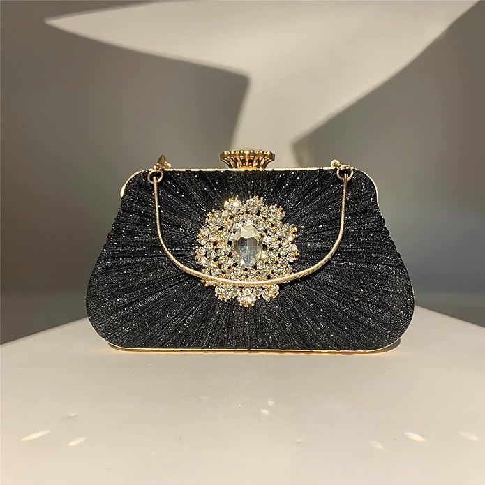 Mastyle® Pleated Handbag With Rhinestone Pattern And Beaded Finish For Women