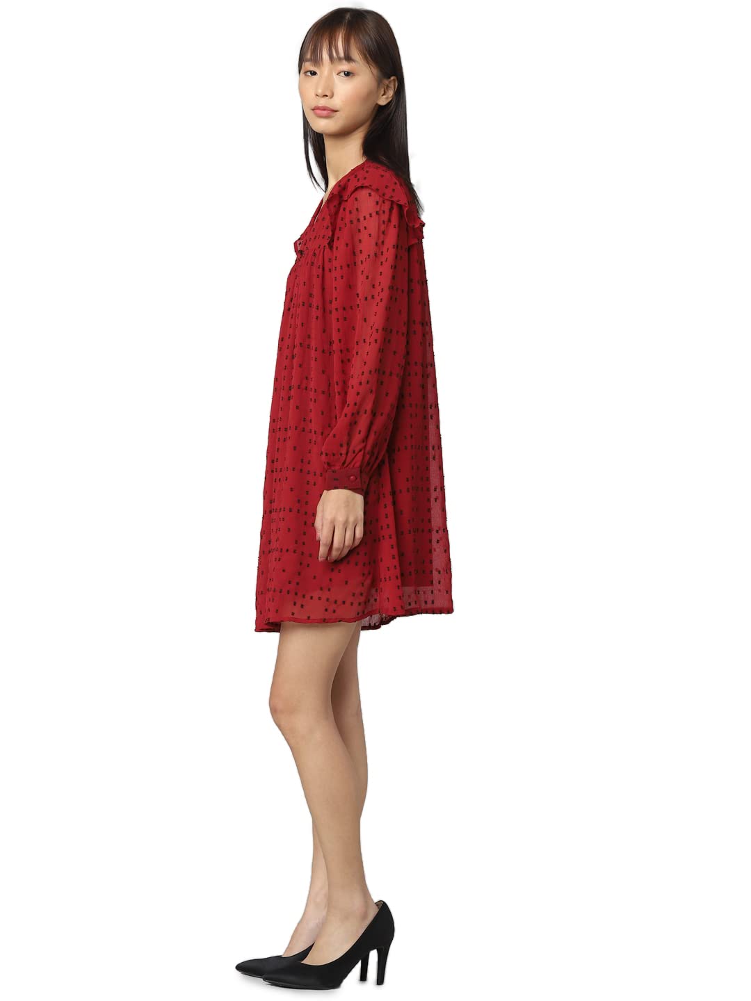 Only Women's Polyester Shift Above The Knee Dress (124156801- Merlot_34)