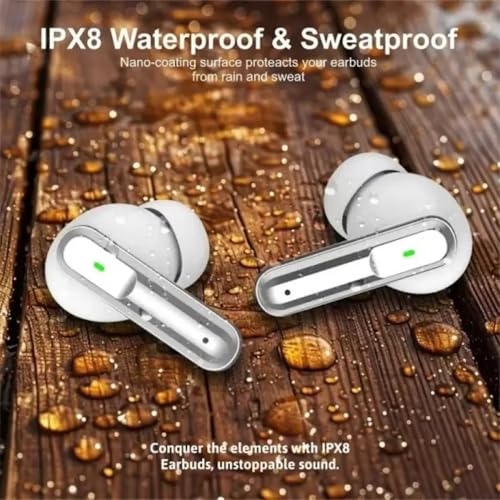 VEHOP Atom 151 Truly Wireless in Ear Earbuds with 42 HRS Battery, Fast Charge, BT v5.3 Bluetooth Earbud, Dual Mics ENC, Low Latency Gaming, IPX4, TWS Ear Buds Wireless Earphones with mic (White)