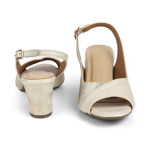 tresmode FLAR Cream Women's Dress Block Heel Sandals in Size 8 UK / 41 EU