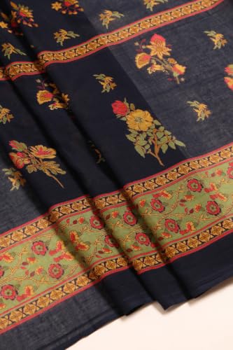 Soch Womens Navy Blue Cotton Floral Embroidered Salwar Suit