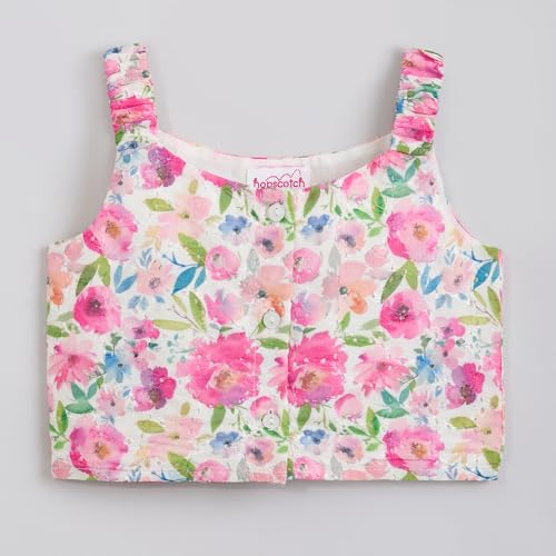 Hopscotch Girls Sleeveless Pink Floral Print Skirt Set For Ages (4-5 Years)