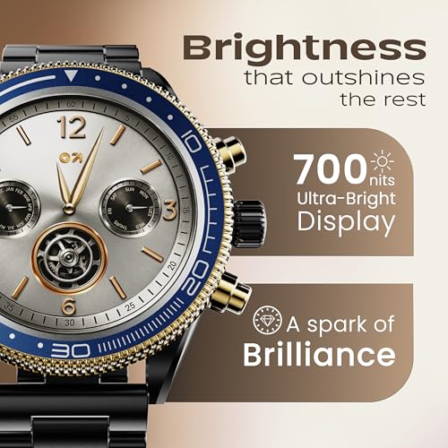 GOBOULT Saber Smart Watch 1.43'' AMOLED Display, Functional Rotating Bezel, AOD, BT Calling, 200+Watchfaces, 700 Nits Brightness, AI Voice Assistant, SpO2 Monitoring, 120+ Sports Mode (Metal Black)