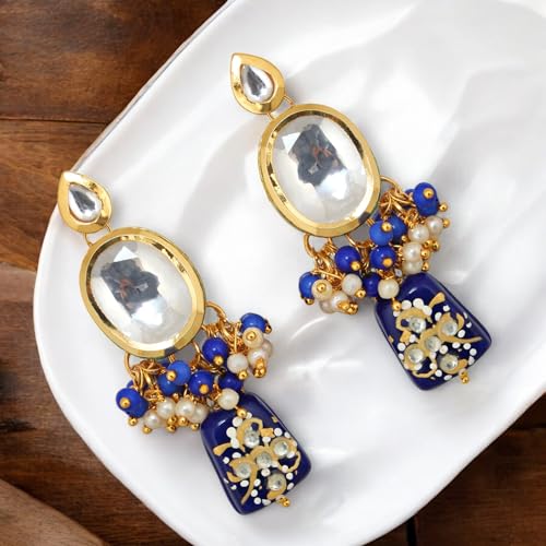 Lucky Jewellery 18K Gold-Plated Back Meenakari Kundan Necklace | Elegant Blue Color Necklace Set for Women & Girls (1110-J5SK-1633-B)
