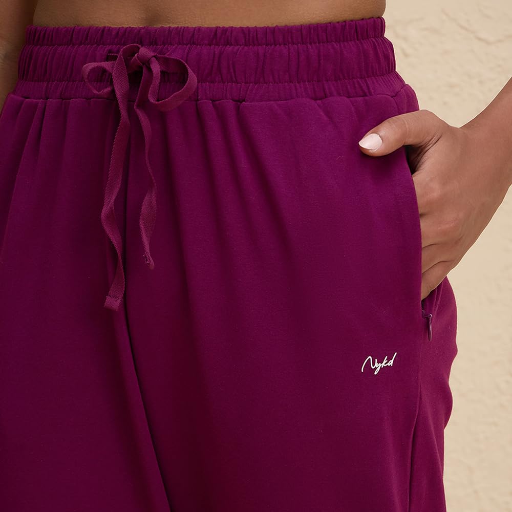 NYKD by Nykaa Womenâ€™s Solid Cotton Leggings & Tights | Everyday Comfort, Relaxed fit, Mid Waist for Yoga and Athleisure Chic- NYAT502 (in, Alpha, 2XL, Regular, Wine)