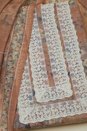 Soch Womens Rust Linen Floral Print Unstitched Dress Material With Pearl
