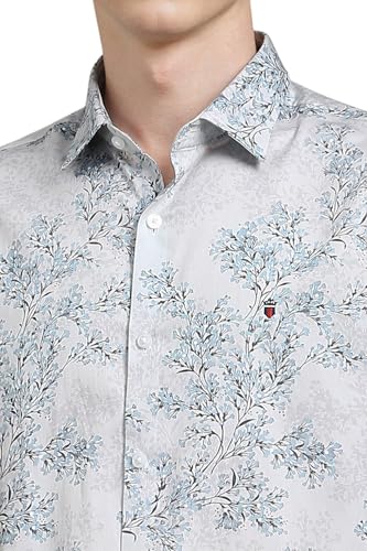 Louis Philippe Men Grey Slim Fit Print Full Sleeves Casual Shirt