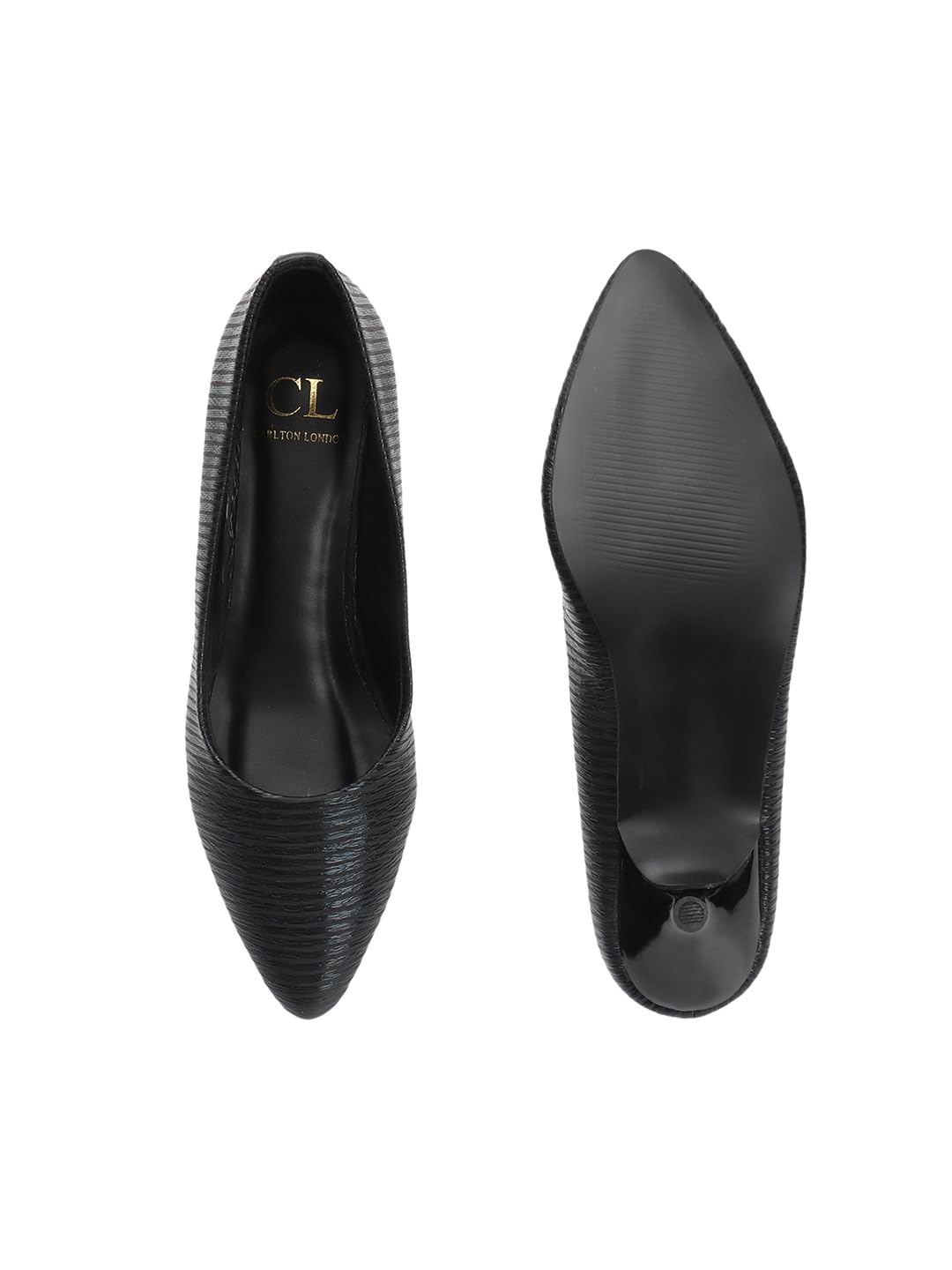 Carlton London Women Black Stylish Slip-on Pump Shoes with Stiletto Heels, Pointed Toe (39)