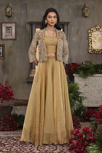 BIBA Women Gold Art Silk Regular Lehenga Set_38