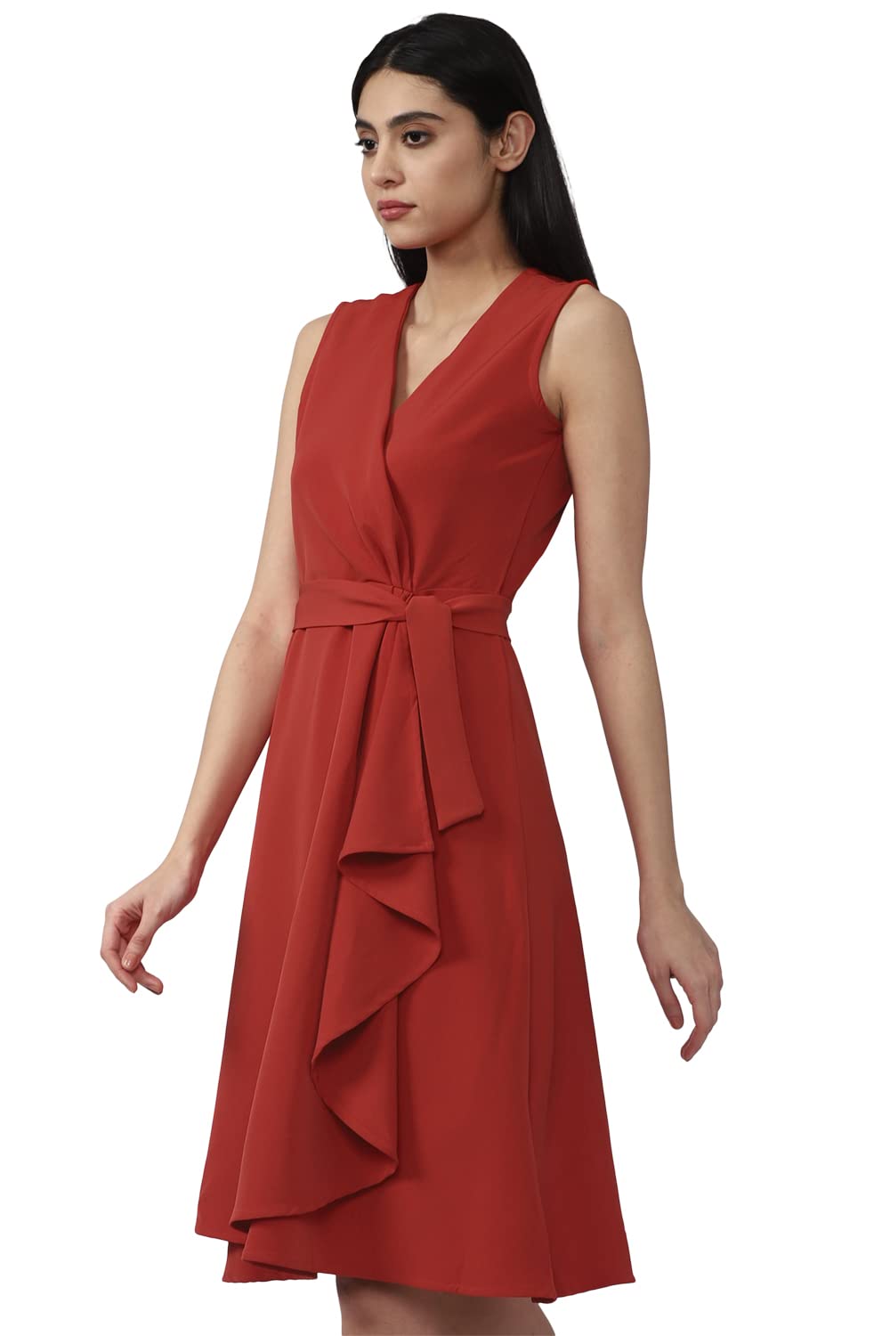 Van Heusen Women Red Solid Knee Length Formal Dress