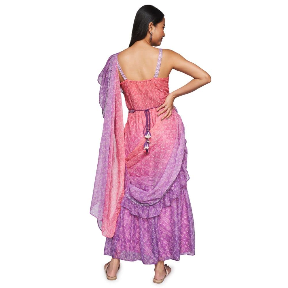 Global Desi Women's Polyester Stitched Saree (SS22GH108SSCH_Multi)