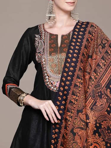 Aarke Ritu Kumar Black Humayra Solid Round Neck Kurta With Pant And Dupatta