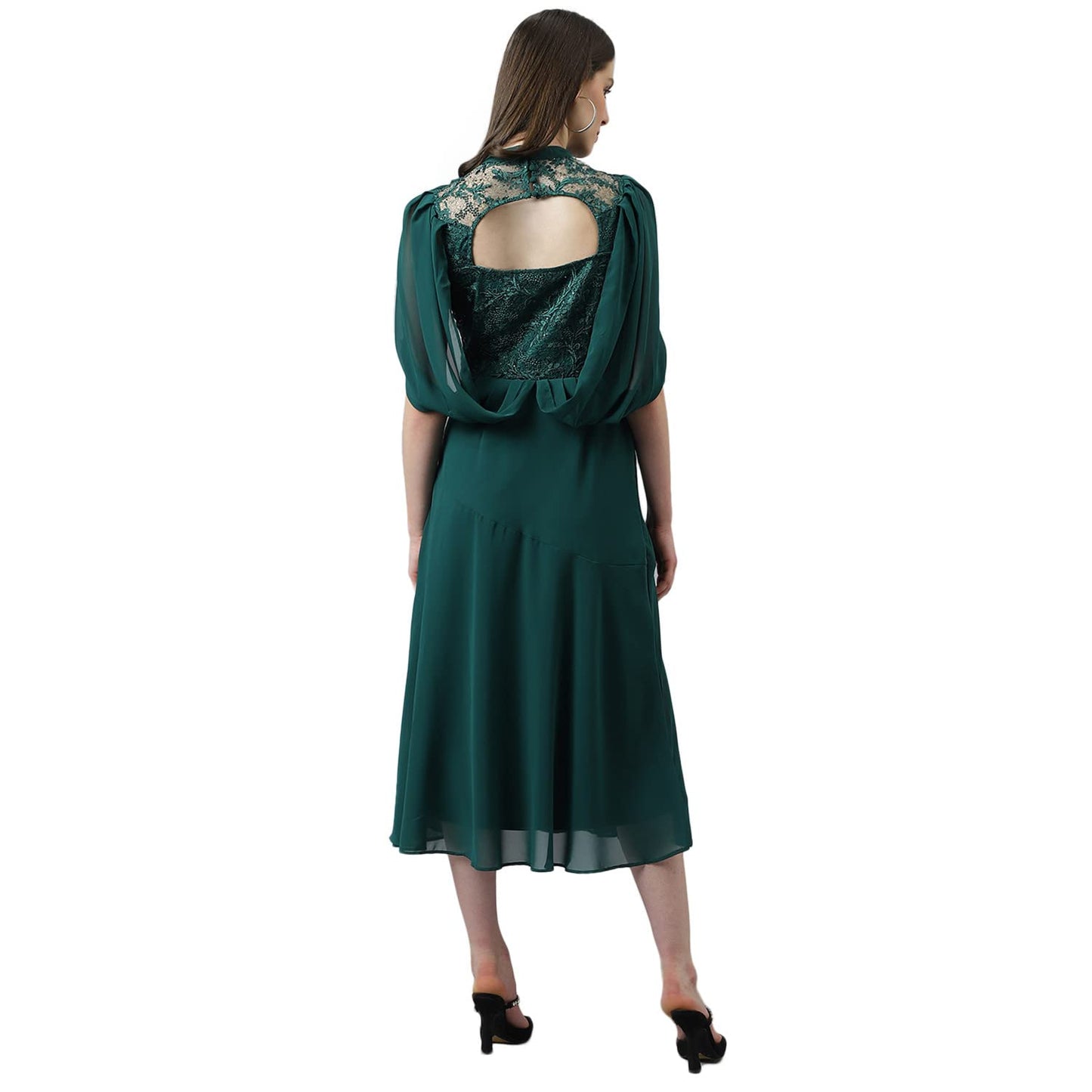 Latin Quarters Women's Green Fit & Flare Lace Midi Dress_XL