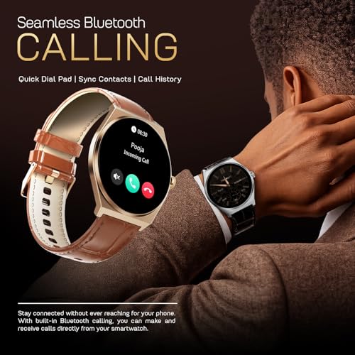 Fire-Boltt Phoenix Nova Smartwatch 1.43” Slim Super AMOLED Display 466x466 Pixel Always-On Display Bluetooth Calling, Health Tracker for Men & Women Chestnut Leather
