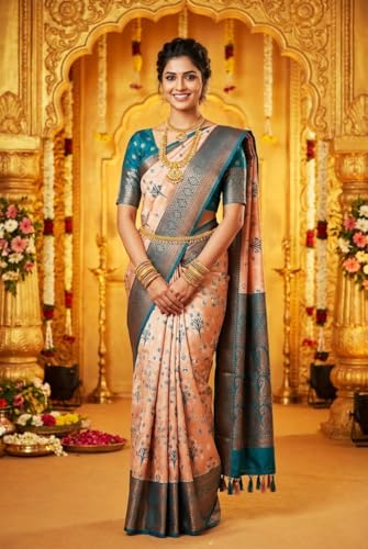 SREE KUMARAN Women's Kanchipuram Kubera Silk Pure Pattu Sarees With Blouse (VSK296-5)