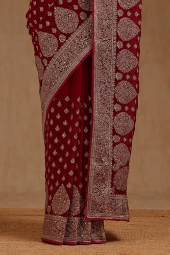 Soch Womens Magenta Georgette Embroidered Saree With Stone Work