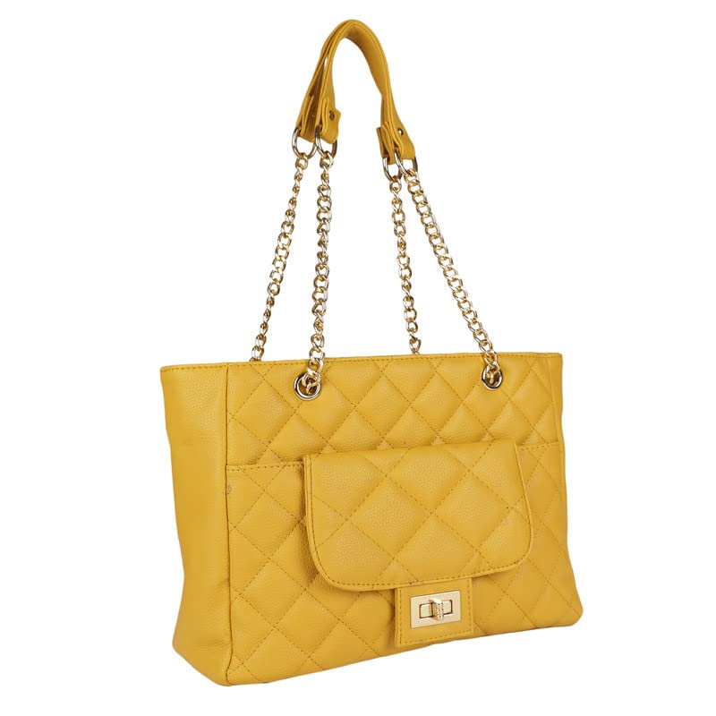 MINI WESST Women's Solid Yellow Synthetic Leather Tote Bag for Office, College and Party (MWHB093YL)