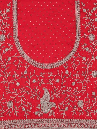 MOHEY Women's Red Organza Saree with Stone Work with Blouse Piece (Red)