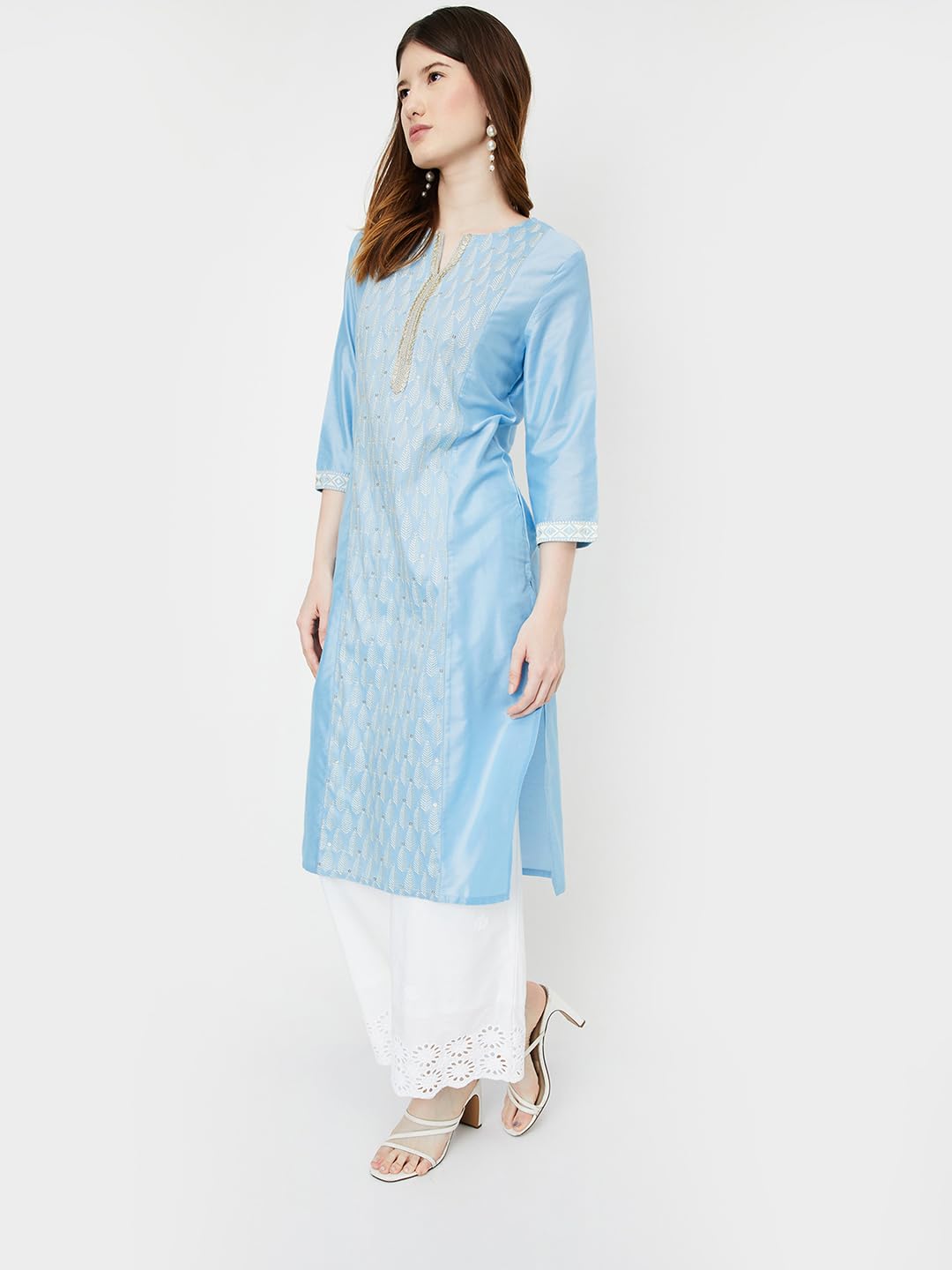 Max Women's Polyester Embroidered Regular Kurta (PFEKPA24TA_Blue