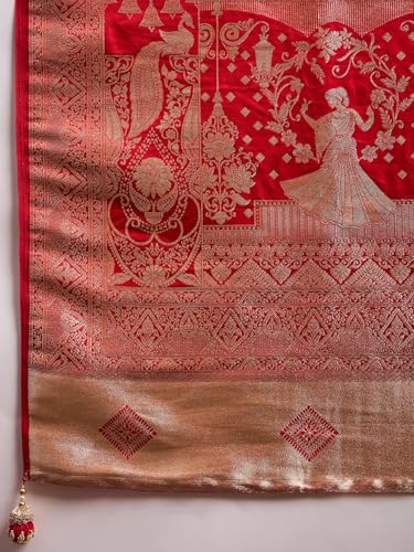 AKHILAM Women's Pink Satin Silk Ethnic Motif Printed Saree With Unstitched Blouse Piece (RNGREET101_HS)