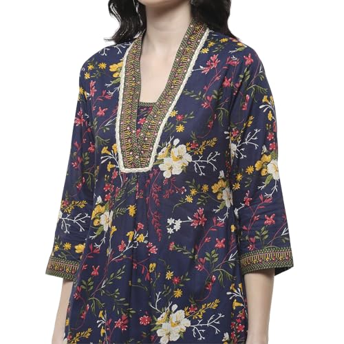 Rangriti Women's Cotton Kurta Set (RTRZ22187SS25NVY_Navy