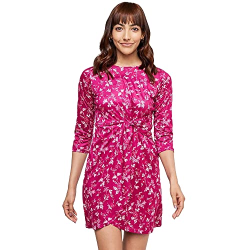 AND Women's Polyester Wrap Knee Length Dress (FW22AB300DRX30B_Wine_L)