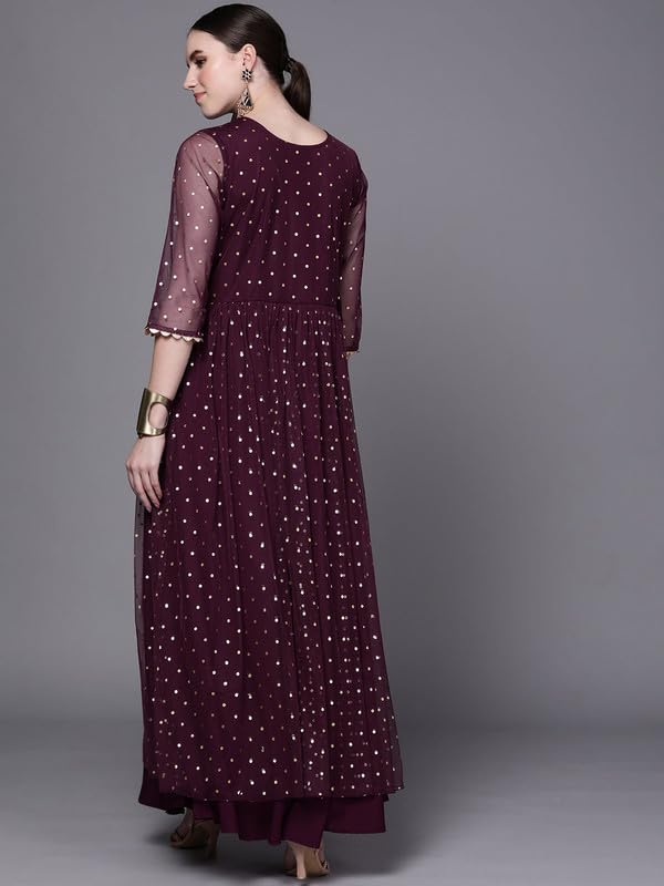 Ahalyaa Women's Polyester A-Line Maxi Playwear Dress (AHDRNTFP-981-FF-SS-25_Wine