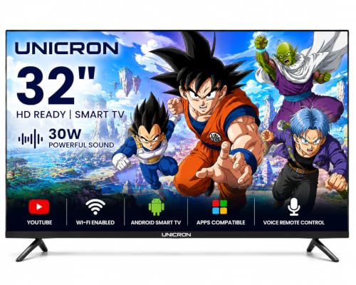 UNICRON 32 Inch Android Smart TV with Voice Control Remote, HD Ready LED Television, WiFi Built in 30W Speaker, IPS Display & Apps Compatible (Netflix, Prime)