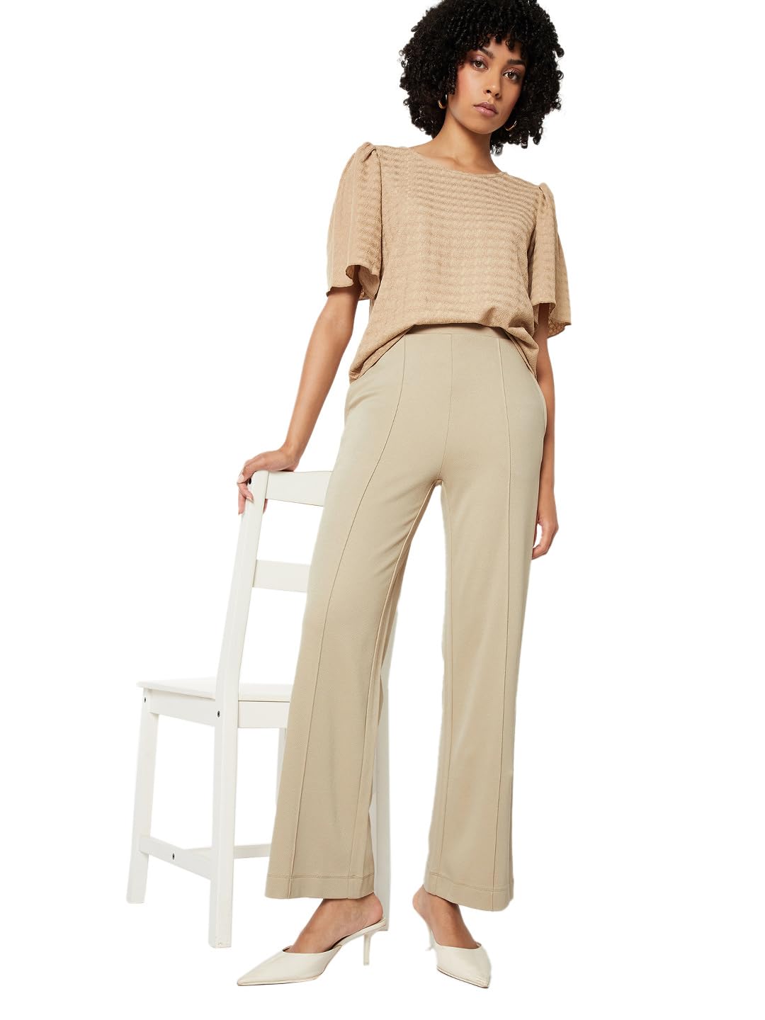 Max Women Textured Trousers (Beige_XXL)