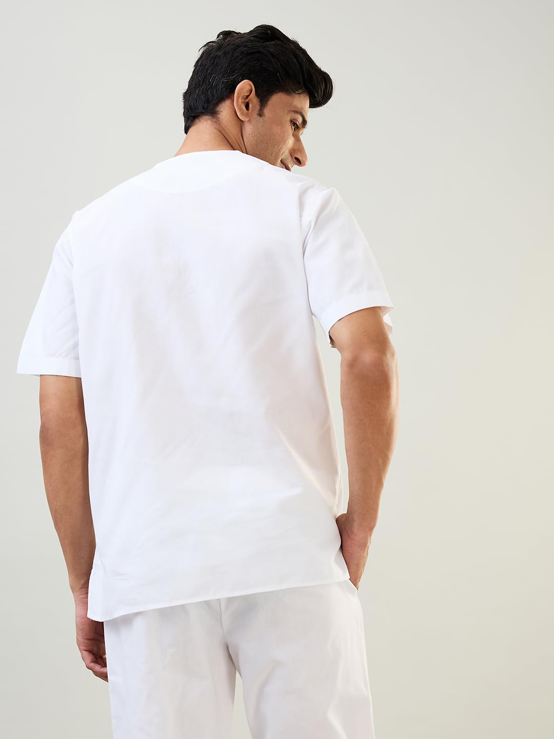 Raymond SleepZ Men Comfort Fit Solid Pattern Cotton Polyester Blend Round Neck Kurta White