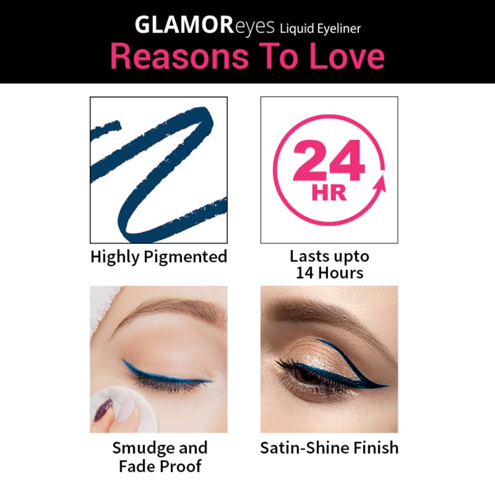 Nykaa Glamoreyes Waterproof & Smudgeproof Coloured Natural Liquid Eyeliner - Blue - Chaotic Calypso,1 count (Pack of 1)