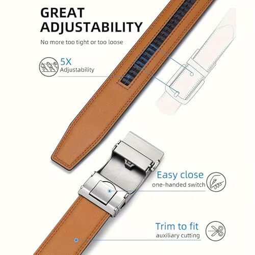 WildHorn Men's Genuine Leather Belt for Men| Premium Auto-Lock Buckle | Adjustable up to 48” | Formal & Casual Wear | Micro-Adjust Fit | Stylish Gift Box Included (Tan Shade)