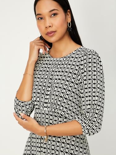 Max Women Geometric Printed Puffed Sleeve Dress (SR3014BLACK)_XL