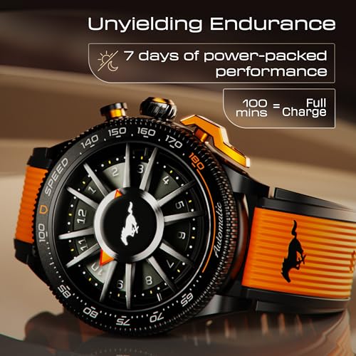 GOBOULT Newly Launched Mustang Stallion Smart Watch 1.43'' AMOLED Display, Rotating Bezel, BT Calling, 200+Watchfaces, 700 Nits Brightness, AI Voice Assistant, SpO2 Monitoring (Turbo Orange