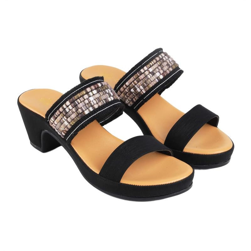 tresmode ATHN Black Women's Dress Block Heel Sandals in Size 7 UK / 40 EU