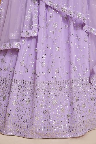 JIHU CULTURE Women Georgette Semi Stitched Lavender Embroidery Lehenga Choli Semi-Sttiched Lengha Choli With Dupatta, 3.5
