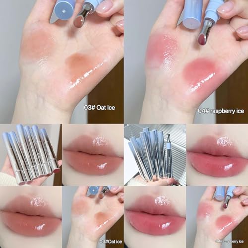 Cappuvini Mirror Water Shine Essence Lip Gloss | Moist and Submissive Light Texture | Moisturizing Lip Tint with Cooling Ice Roller Applicator | Lip Protection Formula | Long-Lasting Liquid Lipstick | Ice-Themed Shades Light Pink Light Nude Color With Hig