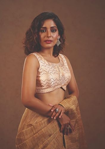 SALWAR STUDIO Cream Brocade Readymade Blouse- Pack of 1.