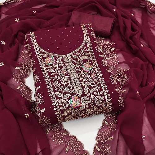 Leeli Peeri Designer Women's Georgette Embroidery Work Unstitched Salwar Suit Dress Material