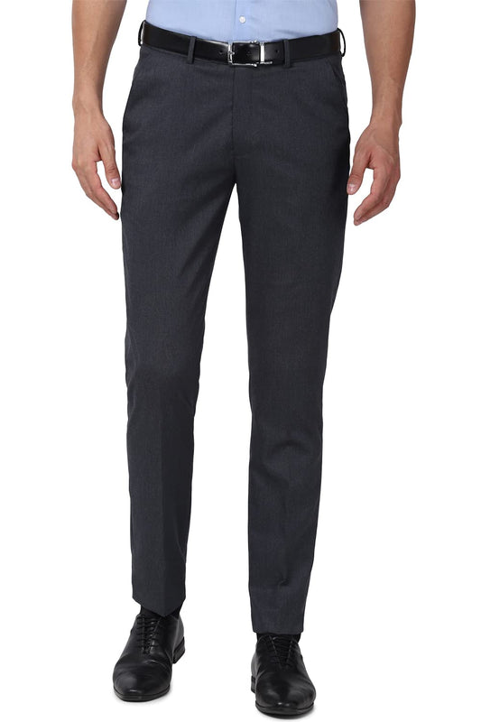 Peter England Men Mid Rise Slim Casual Pants (PETFOSLBE44684_Navy_36)