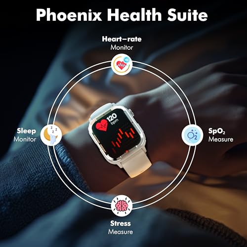 Nervfit Phoenix Smartwatch 1.85" TrueColor+LED Display, Bluetooth Calling, IP67 Waterproof, Fitness & Health Tracker with Heart Rate, SpO2, Stress & Sleep Monitoring (Cloud Grey Silicone)
