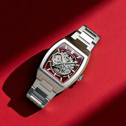 Thomas Earnshaw Men's 40mm Heritage Wellington Skeleton Automatic Watch with Leather Strap ES-8302, Merlot