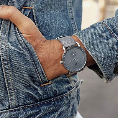 MVMT Revolver Men Watch, 45 Mm | Leather Band, Analog Watch, Chronograph With Date, Silver Dial, Gray Band