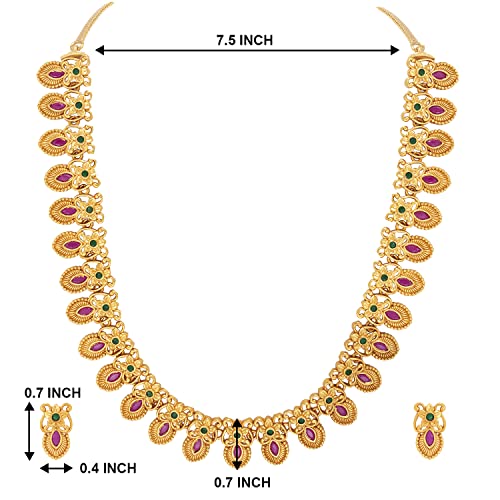Peora Gold Plated Floral Designer Indian Traditional Necklace Earring Jewellery Set for Women Girls
