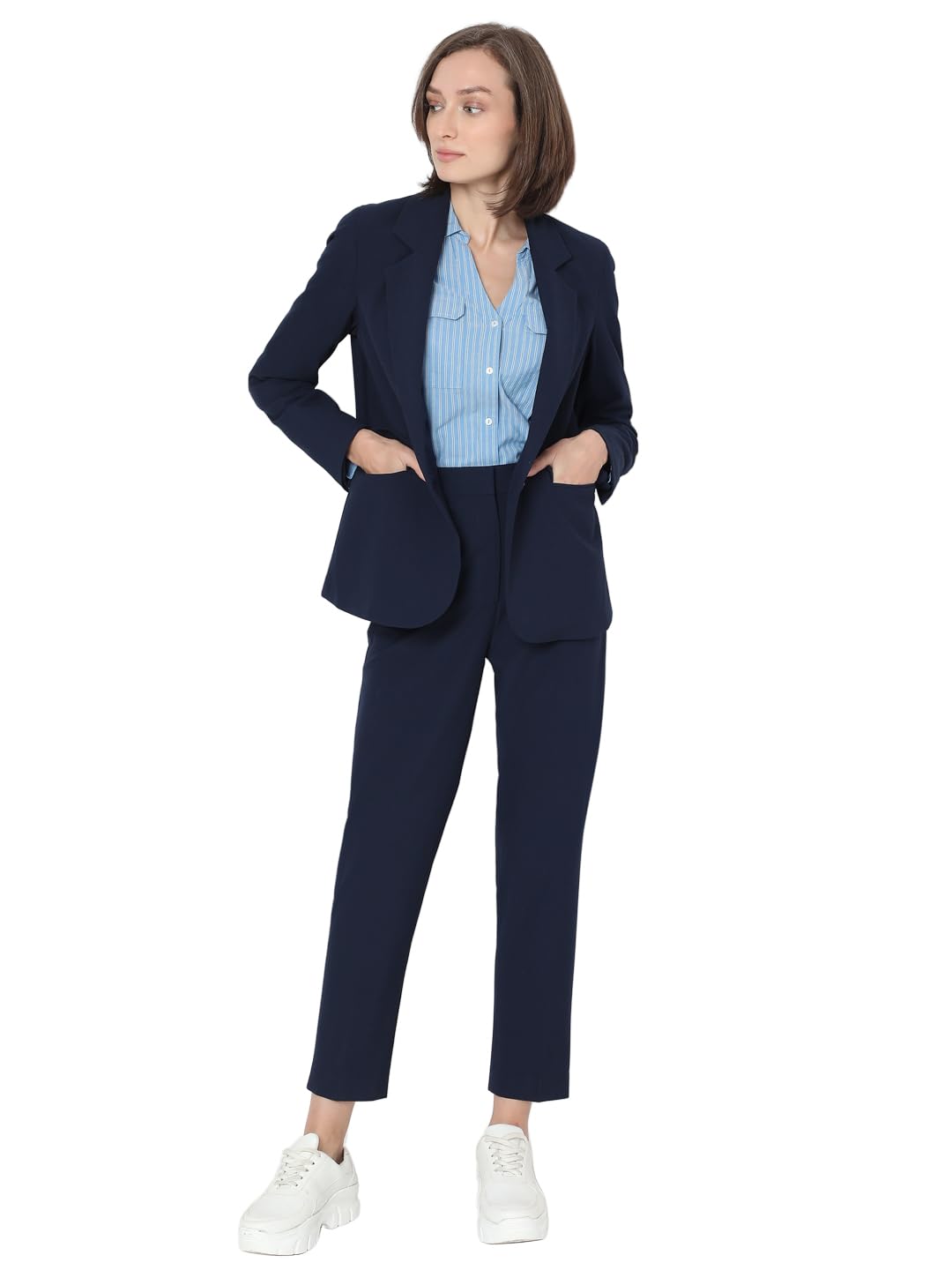 VERO MODA Womens Regular Fit Navy Blue Blazer