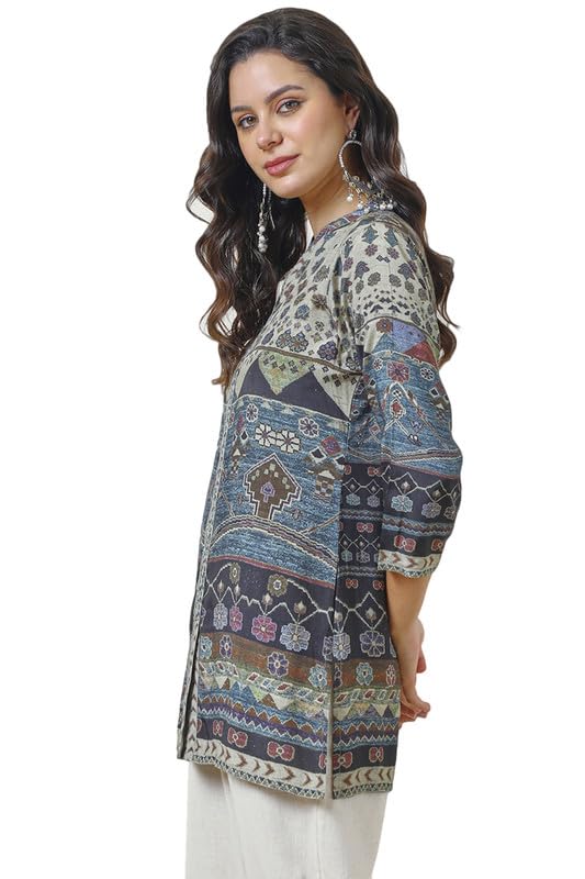 Soch Womens Multicolour Vicose Muslin Abstract Print Tunic with Sequence Work