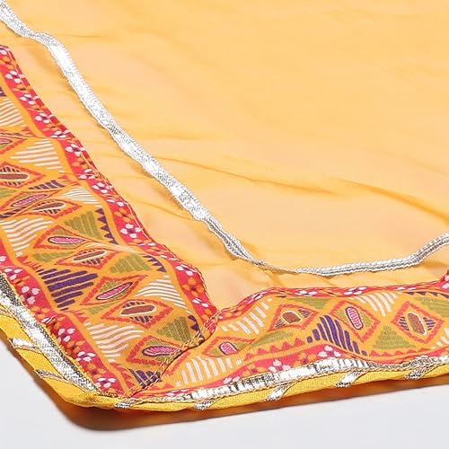 BIBA Polycotton Women Printed Anarkali Salwar Kurta Dupatta(SKDBANDHEJ8993_MAN_32), Yellow