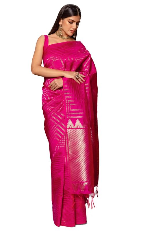 Soch Womens Fuchsia Tussar Zari Woven Saree with Tasselled Border