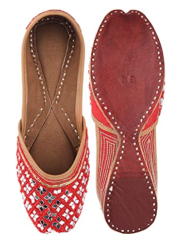 DESI COLOUR Casual Footwear for Womens/Punjabi Jutti/Mojari for Party Red Mirror