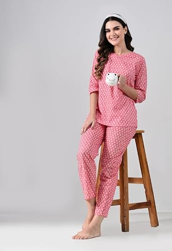Women's Printed Cotton Night Wear Top and Payjama Night Suit Set